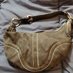 Coach Signature 
Black Fabric and Leather Hobo Bag